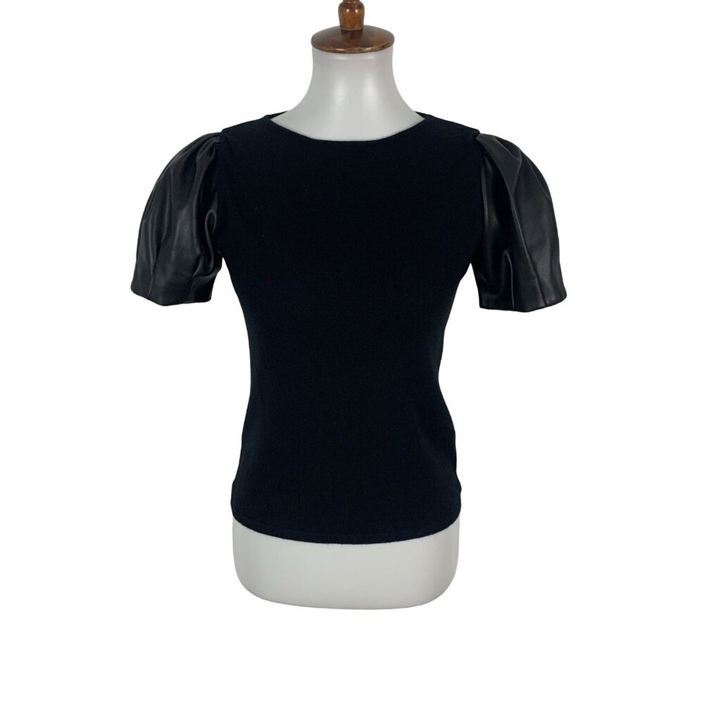 Siani Milano‎ Top XS Black Knit Short Sleeve Puff Sleeve Minimal Chic